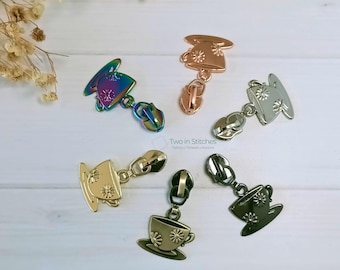 Teacup Coffee cup Zipper Pulls – #5 Zipper Charm, Metal Zipper Pull, Purse & Bag Hardware, DIY Sewing, Mixed Finishes