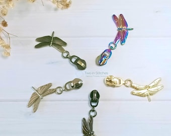 Dragonfly Zipper Pulls – #5 Zipper Charm, Metal Bag Hardware, DIY Sewing Accessory, Purse Pulls in Multiple Finishes