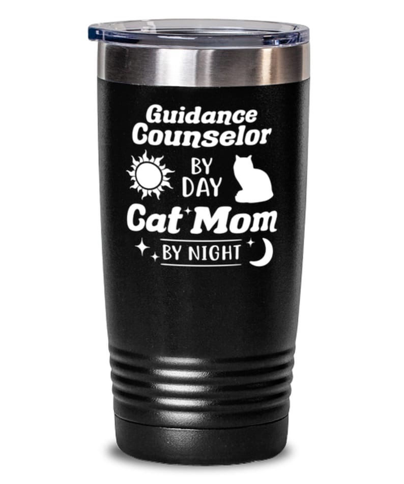 Tumblers /& Water Glasses Gift For Her, Gift For Cat Loving Guidance Counselors Gc Cat Mom By Night 20 Oz Black Drink Tumbler W Lid