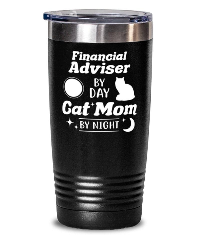 Gift For Cat Loving Financial Advisors Him, Tumblers /& Water Glasses Gift For Her Fin Adv Cat Mom 20 Oz Black Drink Tumbler W Lid