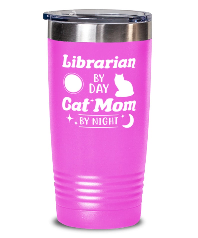 Gift For Cat Loving Librarians Him, Librarian Cat Mom By Night 20 Oz Pink Drink Tumbler W Lid Tumblers /& Water Glasses Gift For Her