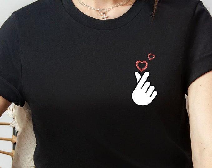 Korean Finger Love Symbol Shirt Finger Heart Tee For Him and For Her Korean Finger Heart Shirt Korean Love Korean Sweatshirt