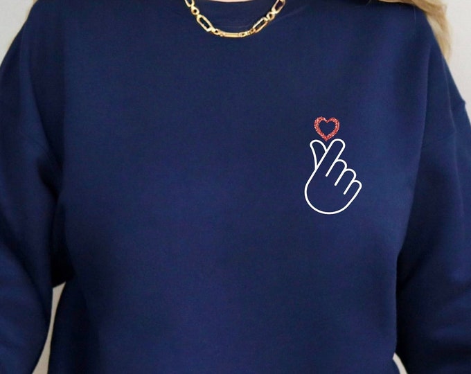 Korean Finger Love Symbol Sweatshirt Finger Heart Tee For Him and For Her Korean Finger Heart Sweatshirt Korean Love Korean Sweatshirt
