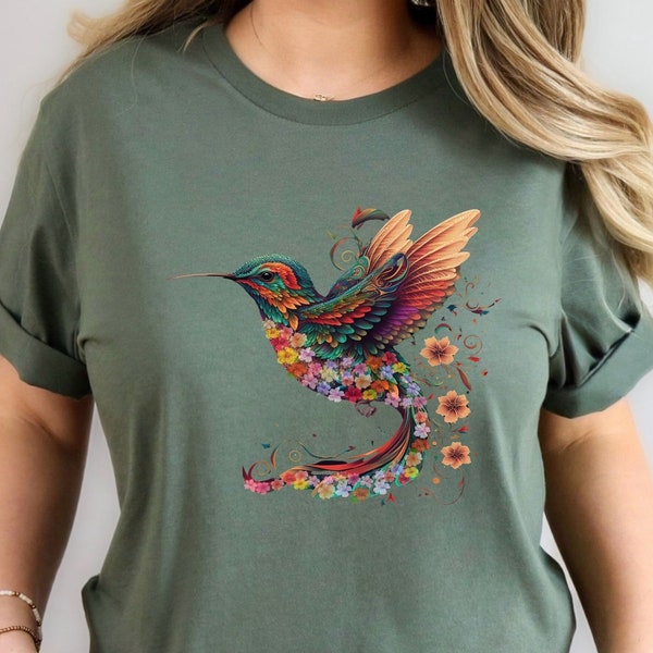 Floral Hummingbird Shirt Flower Shirt Animal Lover Bird Lover Shirt Spring Birds T Shirts Bird Lover Gift Wildflowers Bird Shirt Bird Tee