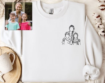 Custom Mother and Kids Line Art Portrait From Photo Sweatshirt Mum and Toddler Line Drawing Sweatshirt Couple Sweatshirt Valentines Day