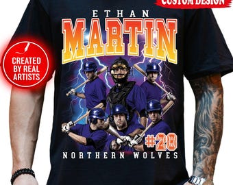 Custom Vintage Baseball Bootleg Shirt, Personalized Baseball Shirt, Baseball Player Shirt, Softball Player Shirt, Baseball School Team Name