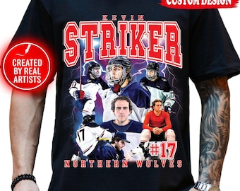Custom Hockey Bootleg Comfort Colors Shirt, Vintage Style Hockey Jersey Photo Tee, Personalized Hockey Player T-shirt Gift