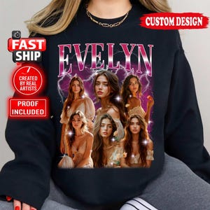 Custom Bootleg Sweatshirt or Hoodie with Photo and Name, Retro 90s Style Graphic, Personalized Bootleg Hoodie , Personalized Bootleg Sweater