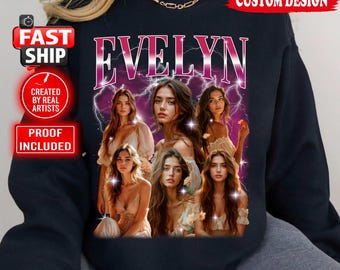 Sudadera o sudadera con capucha personalizada estilo bootleg con foto y nombre, gráfico estilo retro de los 90, sudadera con capucha bootleg personalizada, suéter bootleg personalizado
