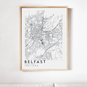 Belfast stadskaart print 1, Belfast kaart poster, Dublin kaart kunst aan de muur, Belfast kaart print, Belfast stratenplan, kaart van Belfast, kaart van Belfast, kaart van Belfast