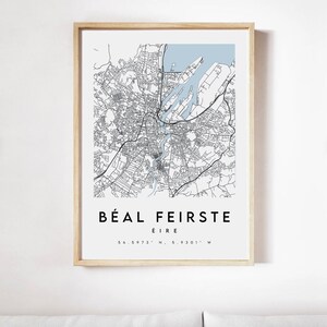 Gaeilge Belfast City Map Print 5, Belfast kaartposter, Belfast kaart Print, Belfast Street Map, kaart van Belfast, kaart van Belfast