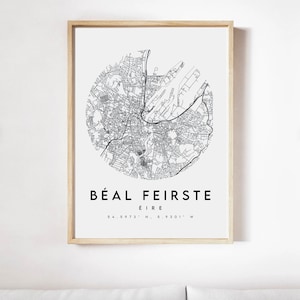Gaeilge Belfast-stadskaart afdrukken 3, kaartposter van Belfast, kaart van Belfast afdrukken, stratenplan van Belfast, kaart van Belfast, kaart van Belfast