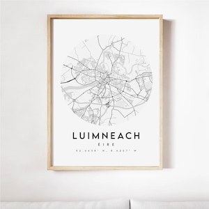 Gaeilge Limerick Stadskaart Print 3, Limerick Kaart Poster, Limerick Kaart Print, Limerick Stratenplan, Kaart Van Limerick, Limerick Kaart