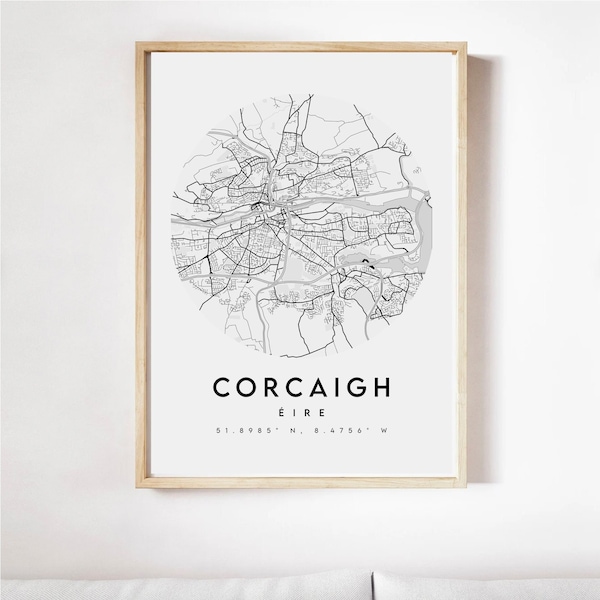 Gaeilge Cork City Map Print 3, Cork Map Poster, Cork Map Print, Cork Street Map, Map Of Cork, Cork Map