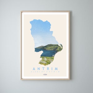 Irish Poster Irish Landscape Prints Prints Antrim Map Travel Poster Poster Wall Art