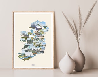 32 County Irish Map Travel Poster, Ireland Landscape Prints, County landscape Irish Poster, Prints, Poster, Wall Art
