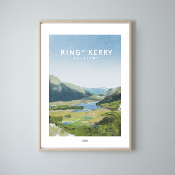 Ring of Kerry Reiseplakat, irische Landschaftsdrucke, irisches Plakat, Drucke, Plakat, Wandkunst