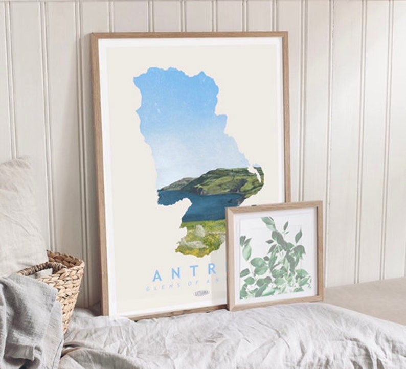 Irish Poster Irish Landscape Prints Prints Antrim Map Travel Poster Poster Wall Art