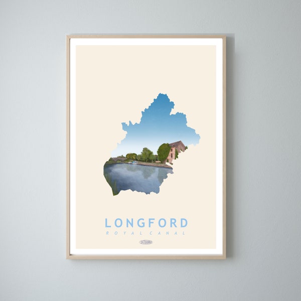 Longford Map Travel Poster, Irish Landscape Prints, Gaeilge art, Irish Poster, Prints, Poster, Wall Art