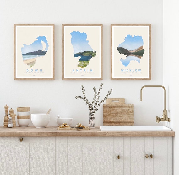 Irish Poster Irish Landscape Prints Prints Antrim Map Travel Poster Poster Wall Art