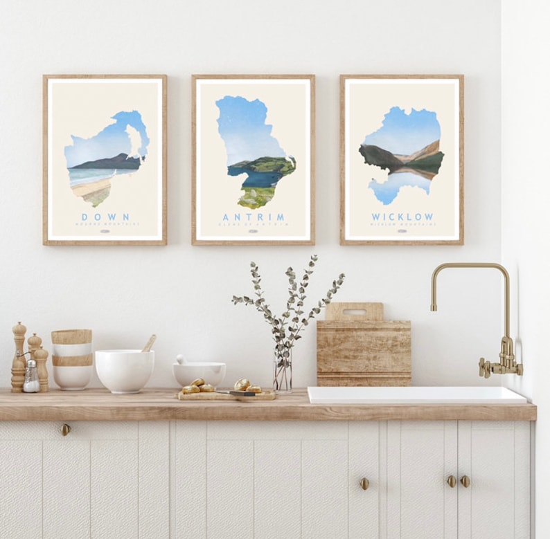 Irish Poster Irish Landscape Prints Prints Antrim Map Travel Poster Poster Wall Art