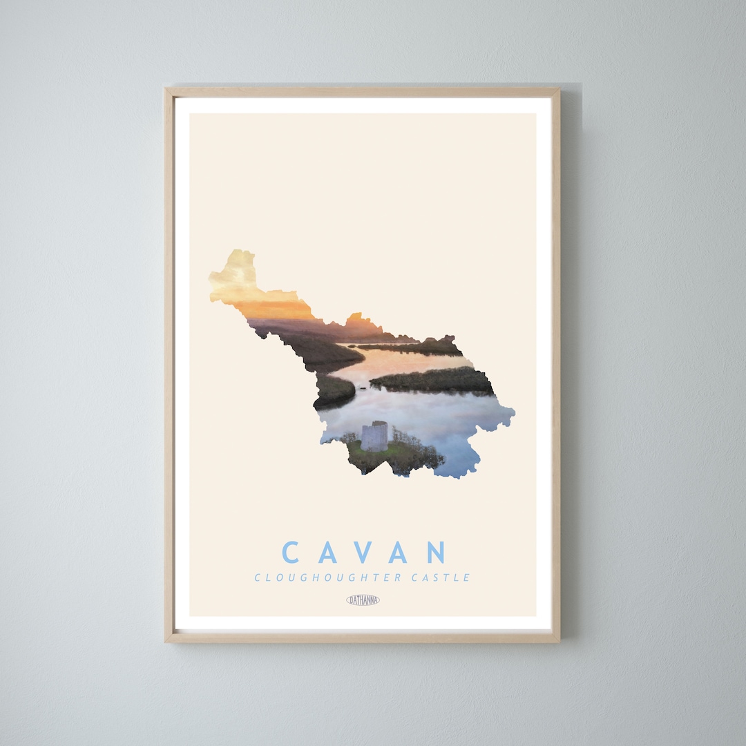Cavan Map Travel Poster , Irish Landscape Prints, Gaeilge Art, Irish ...