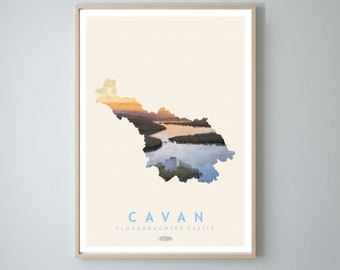 Cavan Map Travel Poster , Irish Landscape Prints, Gaeilge art,  Irish Poster, Prints, Poster, Wall Art