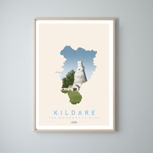 Kildare Karte Reiseplakat, irische Landschaftsdrucke, Gaeilge Kunst, irisches Plakat, Drucke, Plakat, Wandkunst