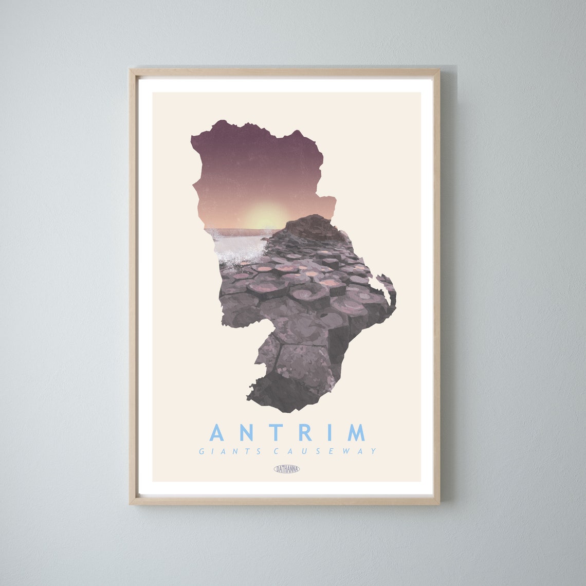 Antrim Map 2 Travel Poster, Giants Causeway, Irish Landscape Prints