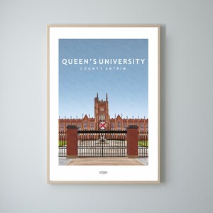 Queen es University Belfast Travel Poster, County Antrim, Irish Landscape Prints, Irish Poster, Prints, Poster, Wall Art