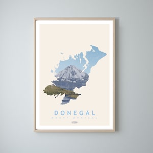 Carte du Donegal, affiche de voyage, option 1, estampes de paysages irlandais, art de la Gaeilge, affiche irlandaise, estampes, affiche, art mural