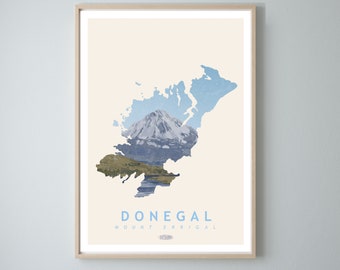 Donegal Map Travel Poster Option 1 , Irish Landscape Prints, Gaeilge art, Irish Poster, Prints, Poster, Wall Art