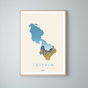 Leitrim Map Travel Poster, Irish Landscape Prints, Gaeilge art, Irish Poster, Prints, Poster, Wall Art