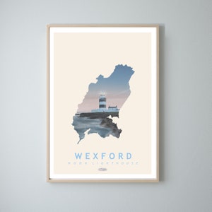 Wexford Karte Reiseplakat, Hook Leuchtturm County Wexford irische Landschaftsdrucke, Gaeilge Kunst, irisches Plakat, Drucke, Plakat, Wandkunst