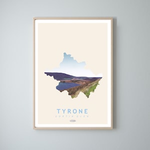 Cartaz de viagem Tyrone Map, Gortin Glen, impressões de paisagens irlandesas, arte gaélica, pôster irlandês, impressões, pôster, arte de parede