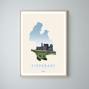 Tipperary Map Travel Poster, Rock of Cashel County Tipperary, irische Landschaftsdrucke, Gaeilge Kunst, irisches Plakat, Drucke, Poster, Wandkunst