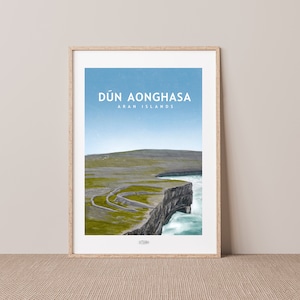 Aran Island Reiseplakat, Dún Aonghasa Drucke, irische Landschaftsdrucke, irisches Plakat, Drucke, Plakat, Wandkunst