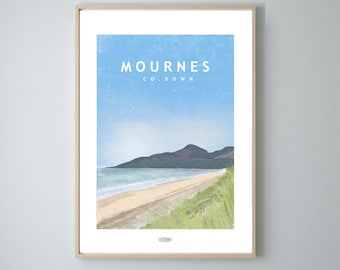 Down Travel Poster, Mourne Mountains, Irish Landscape Prints, Irish Poster, Prints, Poster, Wall Art