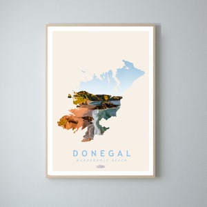 Murderhole Beach, Donegal Map Travel Poster Option 3, irische Landschaftsdrucke, Gaeilge Kunst, irisches Plakat, Drucke, Poster, Wandkunst