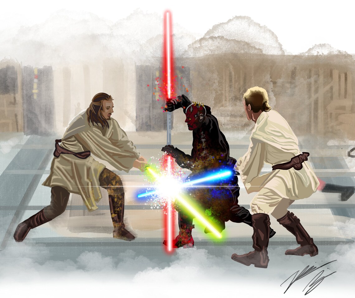 Darth Maul vs. QuiGon and ObiWan Print Etsy