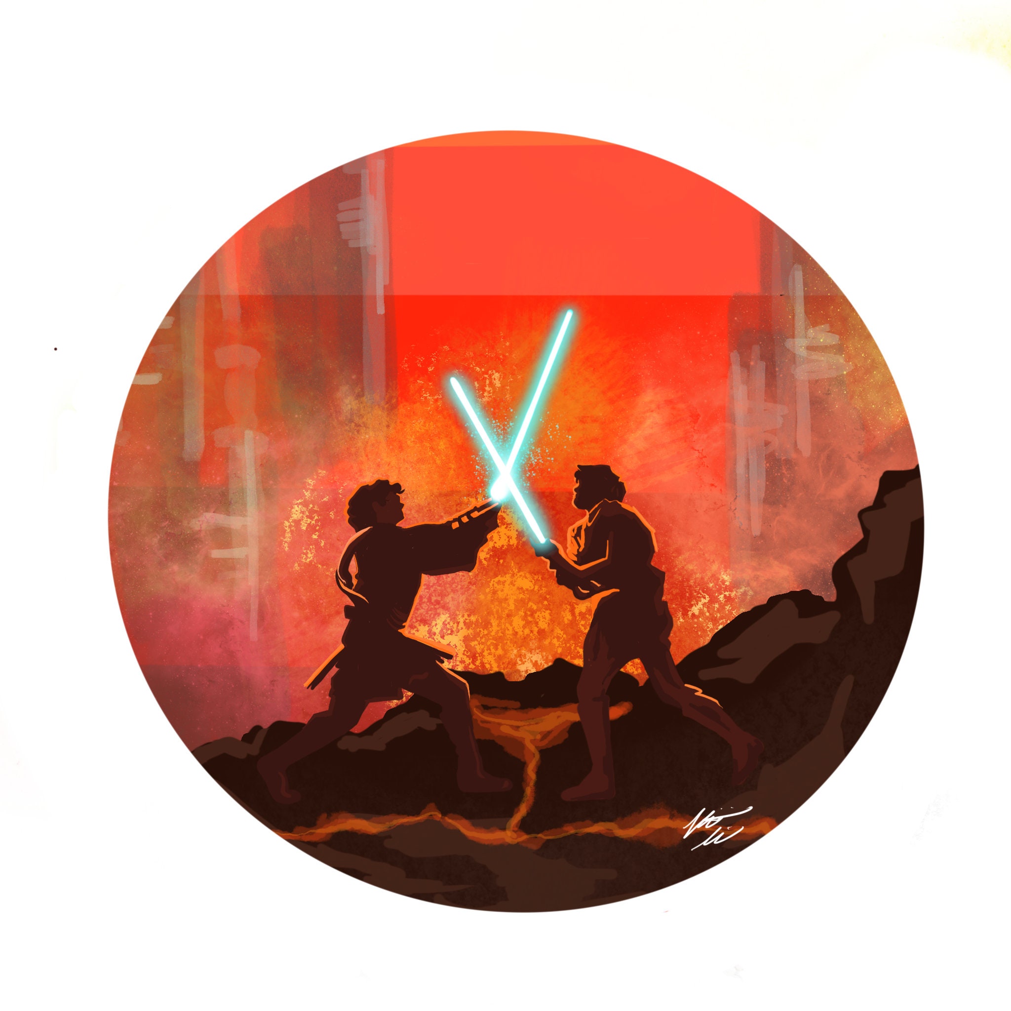 Star Wars Mustafar Battle Tattoo Design and Print Anakin Vs. Obi