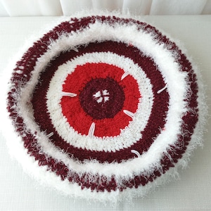 Handmade Crochet Pet Bed Fiber Art in Red Wine White / basket liner / home decor / housewarming gift