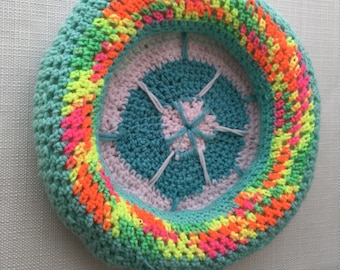 MANDALA in Neon Blue: Handmade Crochet small Pet Bed in 100% Acrylic yarn / basket liner / home decor / housewarming gift