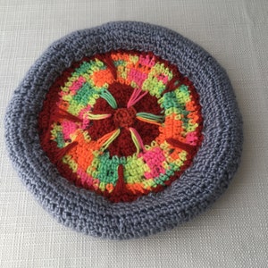 MANDALA in Neon Silver: Handmade Crochet small Pet Bed in 100% Acrylic yarn / basket liner / home decor / housewarming gift