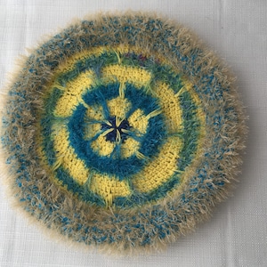 Blue Sun: Handmade Large Crochet UNIQUE Pet Bed in 100% Acrylic yarn/ Fiber Art Wall decor / basket liner / home decor / housewarming gift