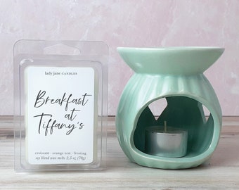 Mint Green Wax Warmer and Wax Melt Bar Gift Set | Wax Tarts | Ceramic Fragrance Warmer and Tealights | Minimal, Cute Gift for Her