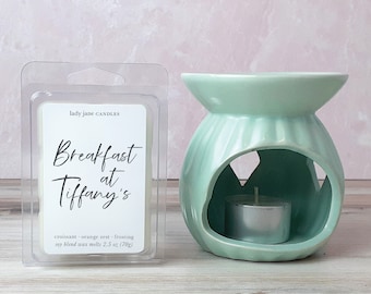 Mint Green Wax Warmer and Wax Melt Bar Gift Set | Wax Tarts | Ceramic Fragrance Warmer and Tealights | Minimal, Cute Gift for Her