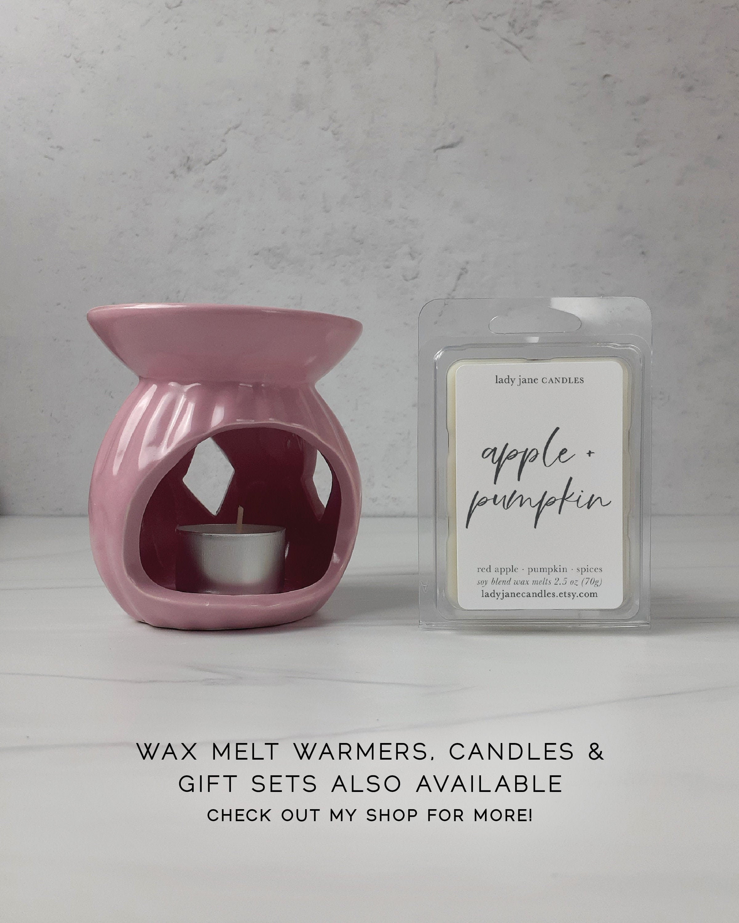Pink Wax Warmer and Wax Melt Bar Gift Set Wax Tarts Ceramic Fragrance Warmer  and Tealights Minimal, Dusty Pink, Cute Gift for Her 
