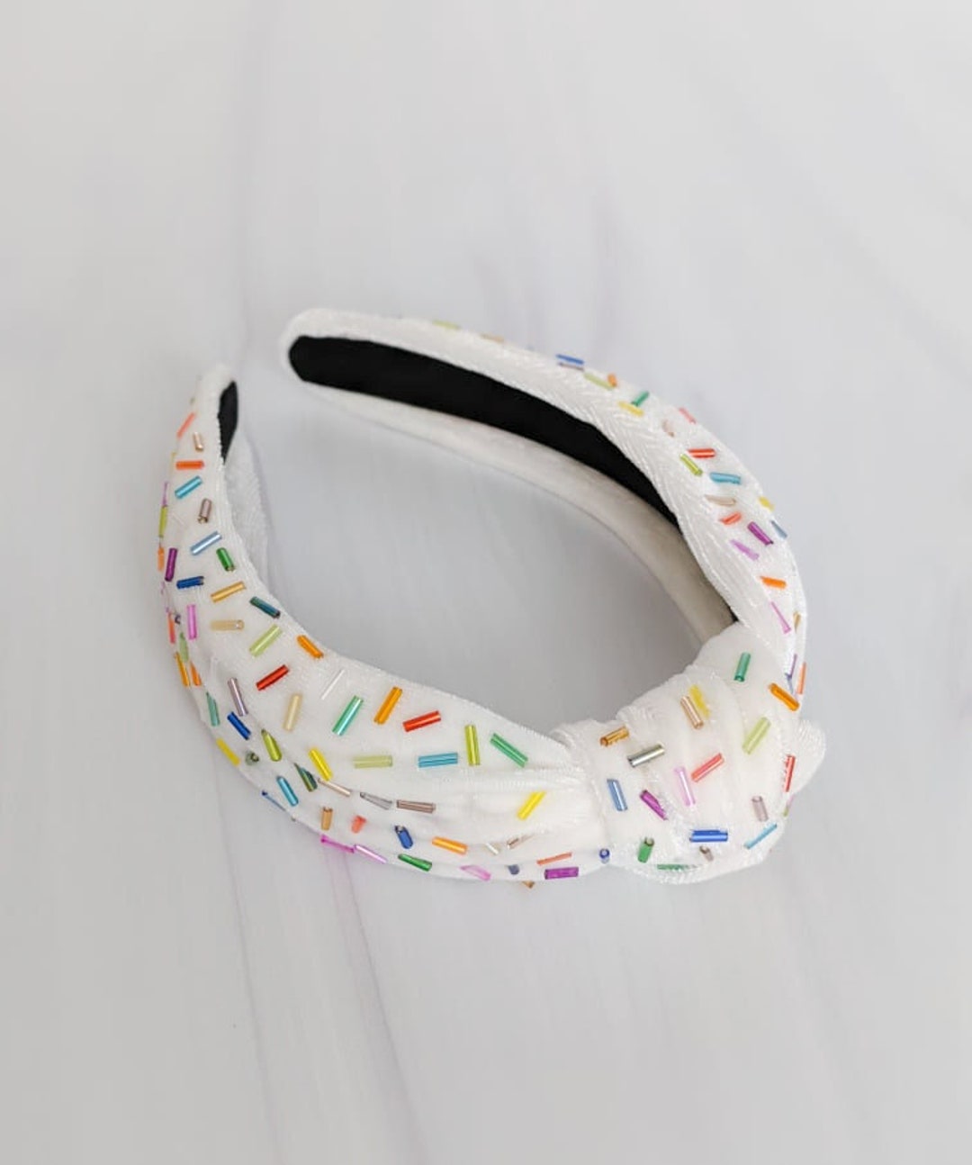 IVORY SPRINKLES BEADED Confetti Knot Velvet Headband Rainbow Etsy