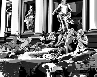 Black and White Trevi Fountain Digital Download